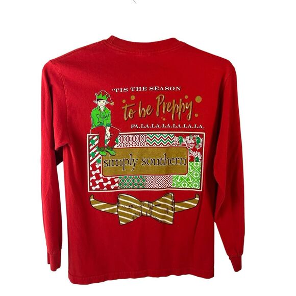 Simply Southern red Small S? Christmas Ls shirt Elf - Picture 1 of 7